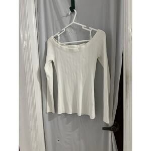 Rag & Bone White Ribbed Knit Off The Shoulder Sweater Sz L